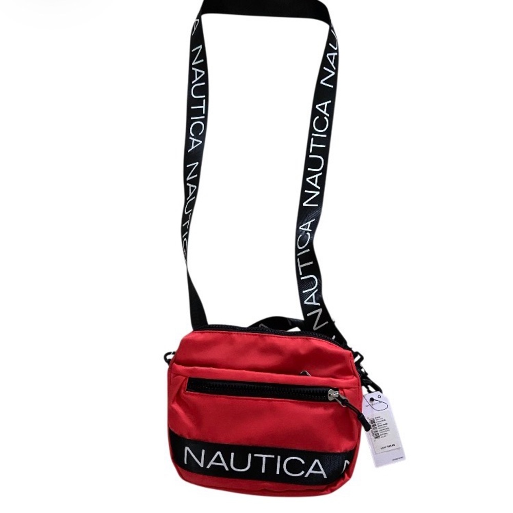 Nautica Red Bean Tape Logo Crossbody/Belt Bag with Black Strap NWT unisex